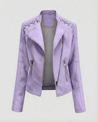 Damen Bikerjacke Lederimitat Schnürdetail Flieder