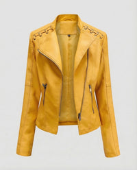 Damen Bikerjacke Lederimitat Schnürdetail Gelb