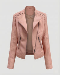 Damen Bikerjacke Lederimitat Schnürdetail Rosa