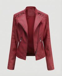 Damen Bikerjacke Lederimitat Schnürdetail Rot