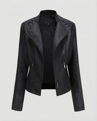 Damen Bikerjacke Lederimitat Schnürdetail Schwarz