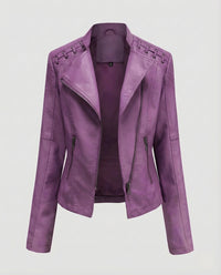 Damen Bikerjacke Lederimitat Schnürdetail Violett