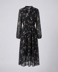 Damen Chiffon Maxikleid Blumen A Linie Schwarz