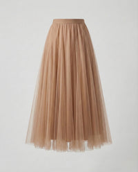 Damen Tüll Maxirock Plissee Khaki