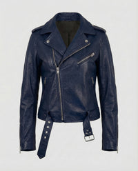 Damen Leder Bikerjacke Tailliert Blau