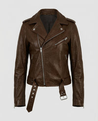 Damen Leder Bikerjacke Tailliert Kastanienbraun