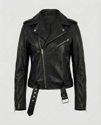 Damen Leder Bikerjacke Tailliert Schwarz