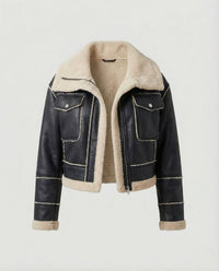 Damen Fliegerjacke Kurz Teddy Schwarz