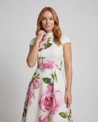 Damen Cocktailkleid Tailliert Tellerrock Rundhals Ärmellos