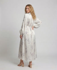 Damen Maxikleid Seidenoptik Ballonärmel