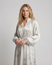 Damen Maxikleid Seidenoptik Ballonärmel