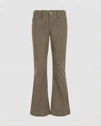 Damen Schlaghose Baumwolle High Waist Khaki