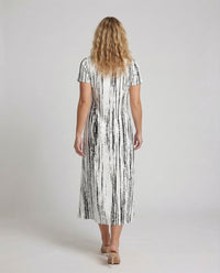 Damen Maxikleid A Linie Kurzarm Muster