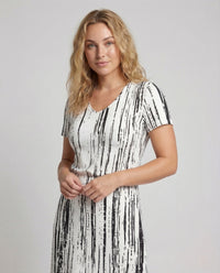 Damen Maxikleid A Linie Kurzarm Muster