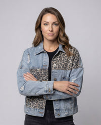 Damen Jeansjacke Oversize Patches Used