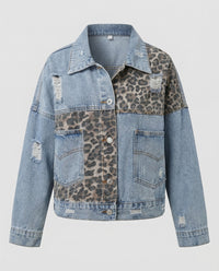 Damen Jeansjacke Oversize Patches Used Blau