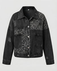 Damen Jeansjacke Oversize Patches Used Schwarz