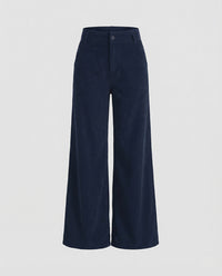 Damen Cordhose High Waist Weit Blau