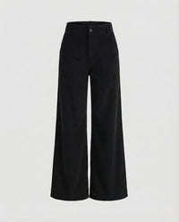 Damen Cordhose High Waist Weit Schwarz