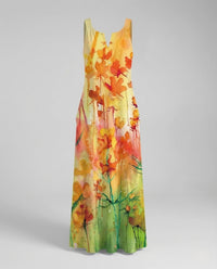 Damen A Linie Kleid Ärmellos V Ausschnitt