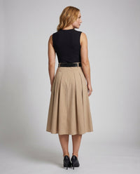Damen Midikleid Faltenrock Taillengürtel