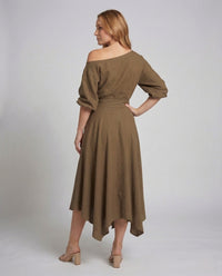 Damen Wickel Midikleid Godetrock