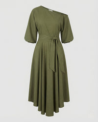 Damen Wickel Midikleid Godetrock Grün