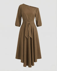 Damen Wickel Midikleid Godetrock Khaki