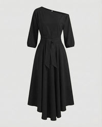 Damen Wickel Midikleid Godetrock Schwarz