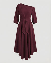 Damen Wickel Midikleid Godetrock Weinrot