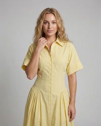 Damen Hemdblusenkleid Lang Faltenrock