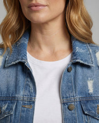 Damen Jeansmantel Lang Fransen