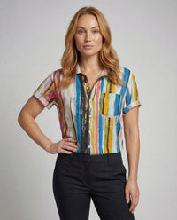 Damen Viskosebluse Muster Brusttasche