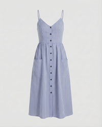Damen Sommer Midikleid Spaghettiträger Blau