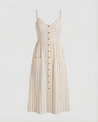 Damen Sommer Midikleid Spaghettiträger Braun