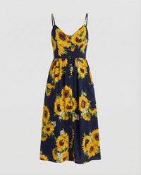 Damen Sommer Midikleid Spaghettiträger Dunkelblau