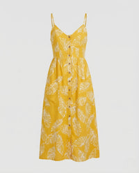 Damen Sommer Midikleid Spaghettiträger Gelb