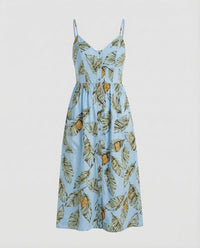 Damen Sommer Midikleid Spaghettiträger Hellblau