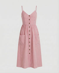 Damen Sommer Midikleid Spaghettiträger Rosa