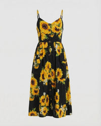 Damen Sommer Midikleid Spaghettiträger Schwarz