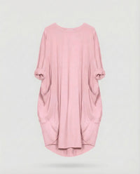 Damen Tunika Kleid Viskose Taschen Rosa