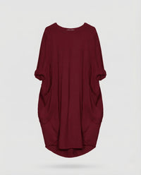 Damen Tunika Kleid Viskose Taschen Rot