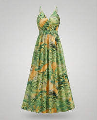 Damen Maxikleid Spaghettiträger Wickeloberteil Empire Grün