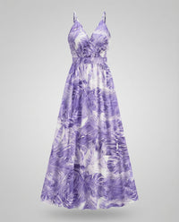 Damen Maxikleid Spaghettiträger Wickeloberteil Empire Lila