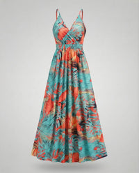 Damen Maxikleid Spaghettiträger Wickeloberteil Empire Orange