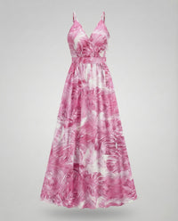 Damen Maxikleid Spaghettiträger Wickeloberteil Empire Rosa