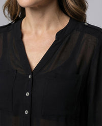Damen Chiffon Tunika Bluse V Ausschnitt