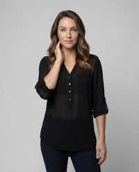 Damen Chiffon Tunika Bluse V Ausschnitt
