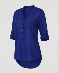 Damen Chiffon Tunika Bluse V Ausschnitt Blau