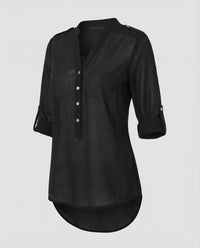 Damen Chiffon Tunika Bluse V Ausschnitt Schwarz